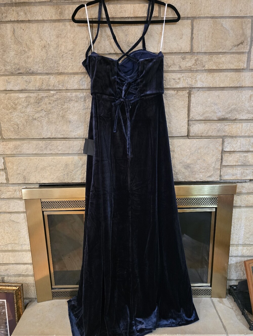 Extravagant Muse Dark Slate Velvet Lace-Up Bustier Maxi Dress - Picture 5 of 16